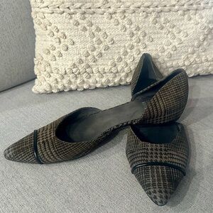 Stuart Weitzman Gray and Black D’Orsay Suede Flats with Pointed Toe